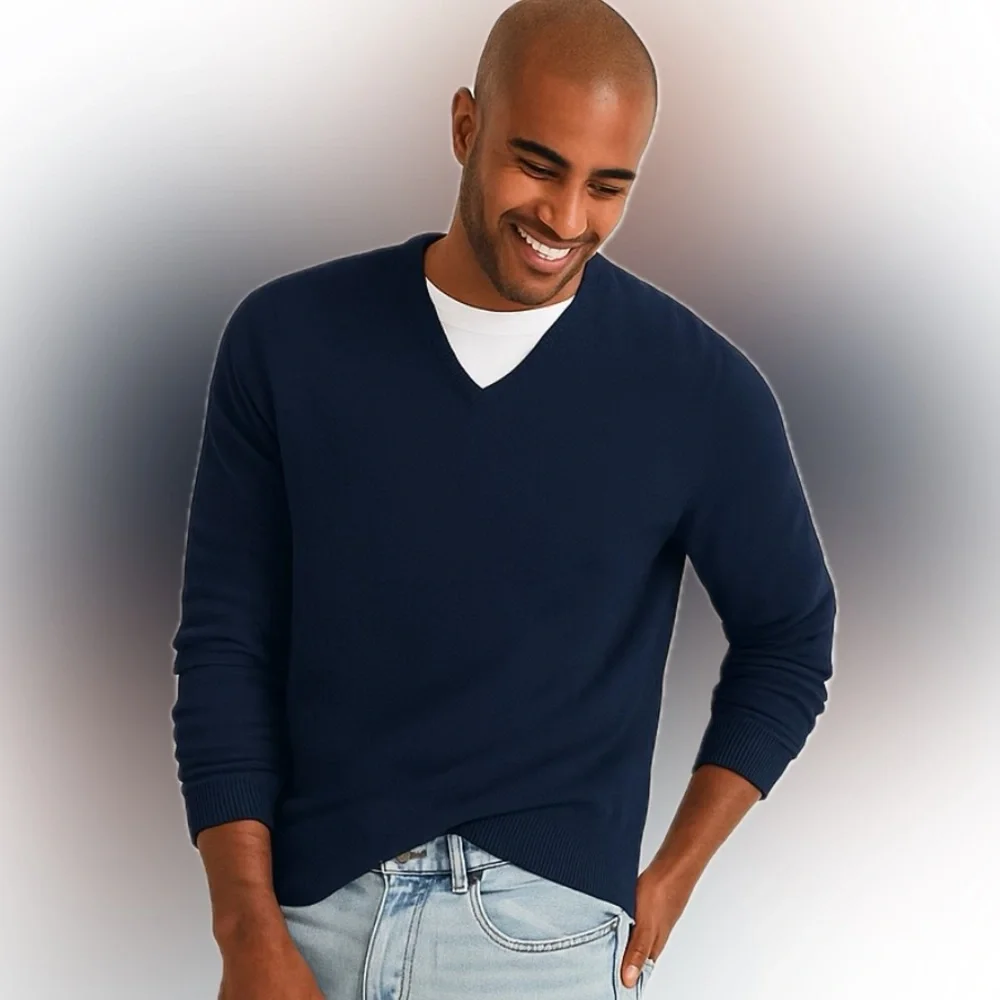 Hawker Rye Cashmere cotton blend‎ navy V-neck Sweater men’s XL